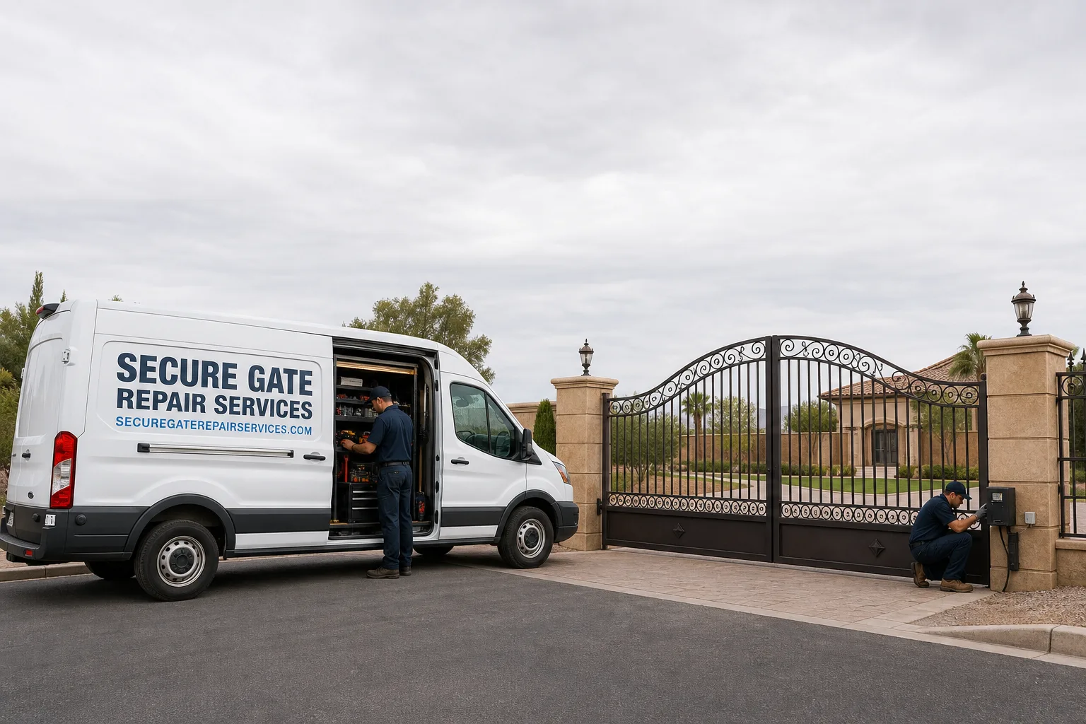 Secure Gate Repair Services service vehicle and crew in Nellis Air Force Base, NV